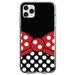 DistinctInk Clear Shockproof Hybrid Case for iPhone 12 / 12 PRO (6.1 Screen) - TPU Bumper Acrylic Back Tempered Glass Screen Protector - Black White Polka Dot Red Bow Minnie