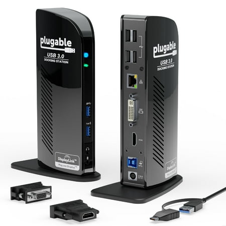 Plugable USB 3.0 Universal Laptop Docking Station Dual Monitor for Windows and Mac