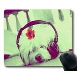 POPCreation Cute Dog With Headphone Listening Music Mouse pads Gaming Mouse Pad 9.84x7.87 inches