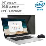 2019 ASUS Chromebook C423NA 14 FHD 1080P Display with Intel Dual Core Celeron Processor 4GB RAM 32GB eMMC Storage Bonus Mouse and Sleeve Included Silver Color (Sliver)