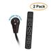 ACL 10 Feet Power Cable with 6 Outlets Surge Protector Flat Rotating Plug Horizontal Outlets Black 2 Pack