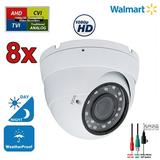 Evertech 8 pcs. 1080p HD Security CCTV Camera 4-in-1 TVI/AHD/CVI/Analog (960H/CVBS) Day Night Vision Outdoor Indoor Weatherproof Wide Angle Manual Zoom CCTV Security Surveillance Camera