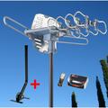 Able Signal 150 Miles HDTV Antenna Amplified HD Digital Outdoor with Motorized 360 Degree Rotation UHF/VHF/FM Radio with Infrared Remote Control with black j pole