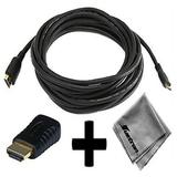 Sony Handycam HDR-TD30V Compatible 15ft HDMIÂ® to HDMIÂ® Mini Connector Cable Cord PLUS HDMIÂ® Male to HDMIÂ® Mini Female Adapter with Huetron Microfiber Cleaning Cloth