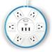 TP UFO Slim Design 6-Outlet Clear-Blue Round Power Center 3 Quick Charging USB Ports 4-Ft Heavy Duty Power Cord Tabletop Surge Protector EMI-/RFI-Filter for Home Office Meeting Room UL Listed