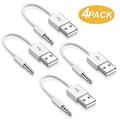 for iPod Shuffle Cable 4-Pack 3.5mm Jack Plug to USB Power Charger Sync Data Transfer 10.5cm Replacement Cable Compatible for iPod Shuffle 3rd | 4th | 5th Gen MP3/MP4 Case 4 Pack White