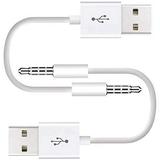 for iPod Shuffle Cable 2-Pack 3.5mm Jack Plug to USB Power Charger Sync Data Transfer 10.5cm Replacement Cable Compatible for iPod Shuffle 3rd | 4th | 5th Gen MP3/MP4 Case 2 Pack White