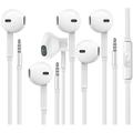 Headphones with Microphone Certified PowerStereo Flat Wired 3.5mm In-Ear Earphones Control Crystal Sound Earbuds for iPhone iPad iPod Laptop Tablet Android LG Smartphones (White) 3 Pack