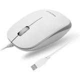 Macally USB Wired Mouse for Mac and Windows - Simple 3 Button Corded Computer Mouse Wired Scroll Wheel Layout w/ Long Wire Cord - Plug and Play USB White Mouse Wired for Laptop PC Desktop Notebook