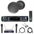 Karaoke Bluetooth Amp/Mixer + (2) 8 Black Ceiling Speakers + Wireless Mics