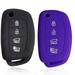 2pcs Dobrev 4 Buttons Silicone Case Protector Key Fob Cover Smart Car Remote Holder for Hyundai Sonata Santa Fe Tucson XL IX35 XL IX45 Remote Flip Key (Black and Purple)