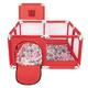Selonis Square Play Pen Filed with 200 Balls Basketball, Red:Pearl/Grey/Transparent/Powder Pink