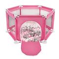 Selonis Hexagon 6 Side Play Pen with 100 Balls, Pink:Pearl/Grey/Transparent/Powder Pink