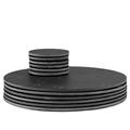 Argon Tableware 12 Piece Linea Round Slate Placemats & Coasters Set - Rustic Natural Dining Table Drinks Mats - Grey