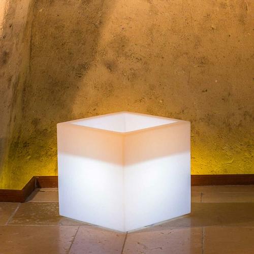 Harz-Blumentopf Cube mit Led h40 40x40 weisser Lampe
