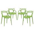 Modern Contemporary Urban Design Outdoor Kitchen Room Dining Chair Set ( Set of 4) Green Plastic