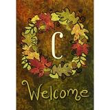 Toland Home Garden Fall Wreath Monogram C Personalized Fall Flag Double Sided 28x40 Inch