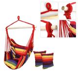 Veryke Cotton Canvas Hammock Hanging Rope Chair Hanging Bubble Chair Porch Swing Seat Swing Chair Camping Portable for Patio Deck Yard Indoor Bedroom Garden with 2 Pillows Rainbow Stripe