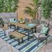 Leslie Outdoor 6 Piece Dining Set with Stacking Wicker Chairs and Bench Sandlblast Grey Gray Gray