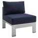 Modway Shore 23.5 Fabric Outdoor Patio Armless Chair in Silver Navy