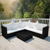 Andoer 4 Piece Garden Set with Cushions Poly Rattan Black