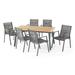 Noble House Magno 7 Piece Faux Wood Top Patio Dining Set in Gray and Natural