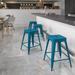 BizChair Commercial Grade 24 High Backless Distressed Antique Blue Metal Indoor-Outdoor Counter Height Stool