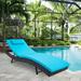 SUNCROWN Outdoor Patio Chaise Lounge Chair Adjustable Folding Wicker Bench with Blue Cushion