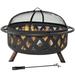 Sunnydaze Black Crossweave Wood Fire Pit with Cover Spark Screen Grate and Poker - 36