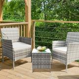 Vineego 3 PCS Outdoor Patio Furniture Gray PE Rattan Wicker Table and Chairs Set Bar Set with Cushioned Tempered Glass (Grey/Beige)
