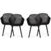 Noble House Lotus Plastic Patio Dining Arm Chair in Black (Set of 4)