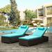 Patio Lounge Chairs Set of 2 Outdoor Chaise Lounges Chairs with with Cup Table 5 Backrest Angles and Removable Cushions PE Rattan Backrest Lounger Chairs Set for Pool Porch Backyard Patio