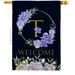 Breeze Decor H130254-BO 28 x 40 in. Welcome T Initial House Flag with Spring Floral Double-Sided Decorative Vertical Flags Decoration Banner Garden Yard Gift
