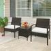 Zimtown 3 Pieces Patio Wicker Furniture Outdoor Rattan Chat Set with Glass Table and Wicker Chairs Brown Gradient