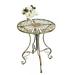 Westcharm Outdoor Metal Round Patio Bistro Table with Curved Legs with Scrolling Heart & Peacock Tail Motif Verdigris Green