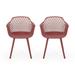 Noble House Poppy Plastic Patio Dining Arm Chair in Red (Set of 2)