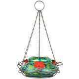 Wild Wings Artisan Glass Solar-Powered Illuminated Top Fill Hummingbird Feeder 16 oz Blue Spring Rain