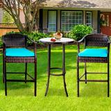 3 Piece Patio Swivel Rocker Chairs Set 2 360-Degree Swivel Rocking Chairs with 1 Glass Top Table PE Rattan Outdoor Bistro Set with Cushions for Balcony Deck Poolside Backyard Porch