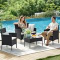 uhomepro 4 Pieces Outdoor Furniture Sofa Wicker Conversation Set with Two Single Sofa One Loveseat Tempered Glass Table Patio Furniture Sets for Porch Poolside Backyard Garden