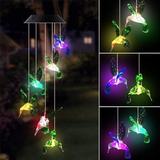 Amerteer Solar Hummingbird Wind Chime Color Changing Solar LED String Lights Outdoor Mobile Hanging Patio Light for Home Patio Garden Yad Porch Window