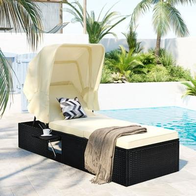 Adjustable Reclining Outdoor Lounger, Chaise Lounge Outdoor Foldable Table
