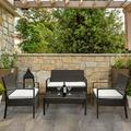 UBesGoo 4-Piece Outdoor Patio Conversation Set PE Wicker with Cushions Rattan Furniture Set w/ Coffee Table