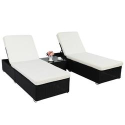 UBesGoo Rattan Chaise Lounge Set with Side Table Black with White Cushion