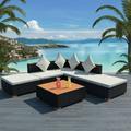 6 Piece Garden Set with Cushions Poly Rattan Black