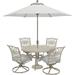 Hanover Traditions 5-Piece Outdoor Patio Dining Set 4 Cushioned Swivel Rocker Chairs 48 Round Cast Aluminum Table Umbrella and Umbrella Base Rust-Resistant All-Weather - TRADDNSD5PCSW4-BE-SU