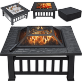 Renwick Outdoor 32 Square Metal Fire Pit with Cover and Poker Black