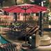 Westin Outdoor 9 Ft Solar LED Patio Umbrella with Bronze Fillable Base Weight Included Red