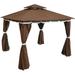 Sunnydaze 10 x 10 Gazebo with Screens and Privacy Walls - Brown