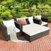 Costway 5PCS Patio Rattan Furniture Set Loveseat Sofa Ottoman Cushioned White