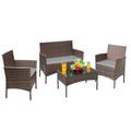 Vineego 4 Pieces Outdoor Patio Furniture Sets Conversation Sets Rattan Chair Wicker Sets with Cushioned Tempered Glass Gray